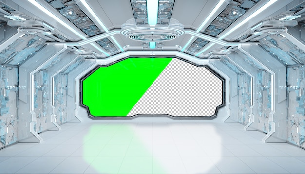 White spaceship futuristic interior with cut out window