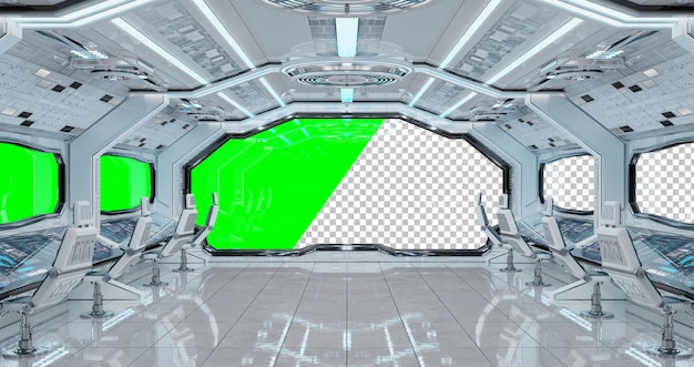 PSD white spaceship futuristic interior with cut out window