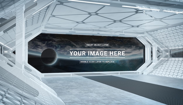 PSD white spaceship with isolated window mockup