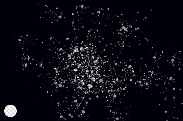 PSD white sparkles transparent shape on black background