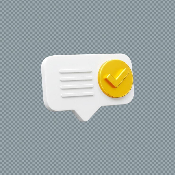 PSD white speech bubble with lines and a yellow check mark on a transparent background png