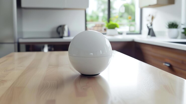 PSD white sphere on wooden kitchen counter