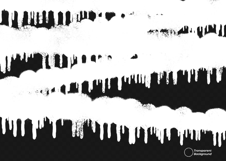 PSD white spray paint drips and splatters on black background
