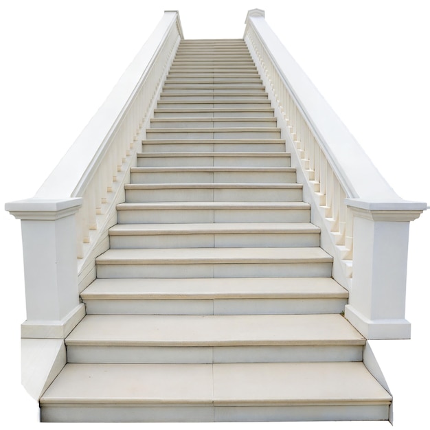 a white staircase with a railing