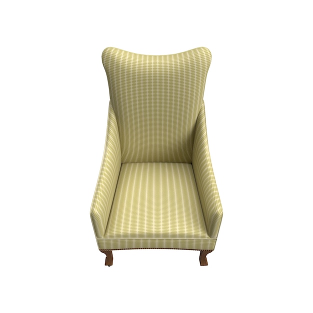 white striped sofa chair at home with 3D art front up view