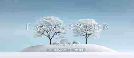 PSD white stylized trees blue sky background with clouds on snow field 3d illustration rendering