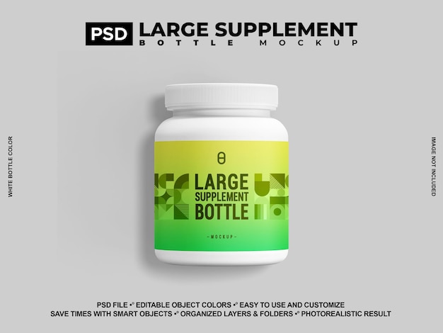 PSD white supplement jar or bottle mockup product packaging template psd mock up for branding