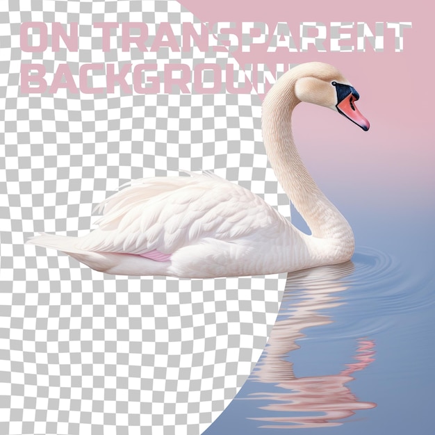 PSD a white swan with a red beak is swimming gracefully on a transparent