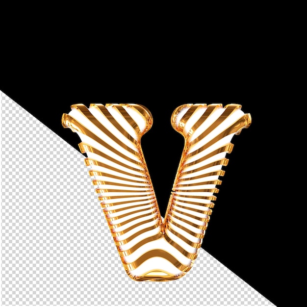 White symbol with gold ultra thin horizontal straps letter v