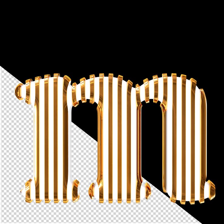 PSD white symbol with gold vertical ultra thin straps letter m