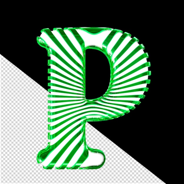 White symbol with green ultra thin horizontal straps letter p