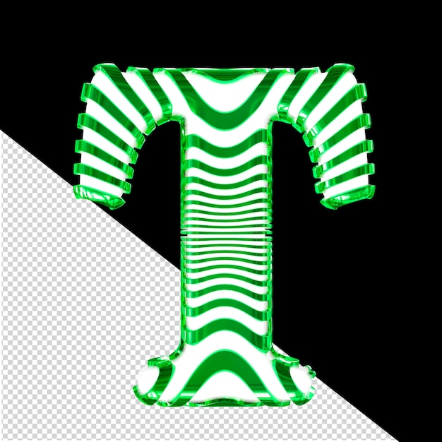 PSD Белый символ с зелеными ультратонкими горизонтальными ремнями буква t