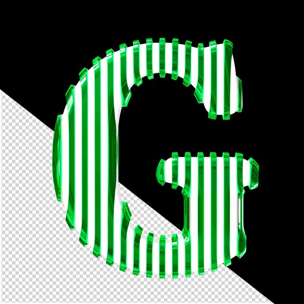 PSD Белый символ с зелеными вертикальными ультратонкими ремешками буквой g