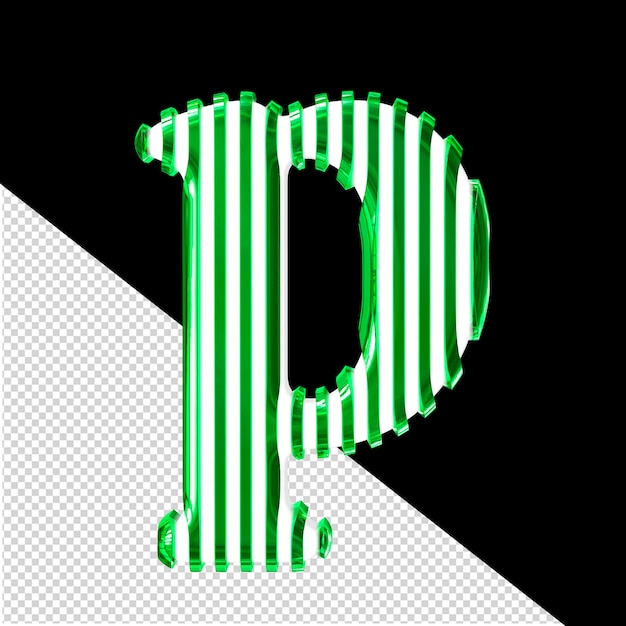 PSD 緑色の垂直極薄ストラップ文字 p が付いた白いシンボル