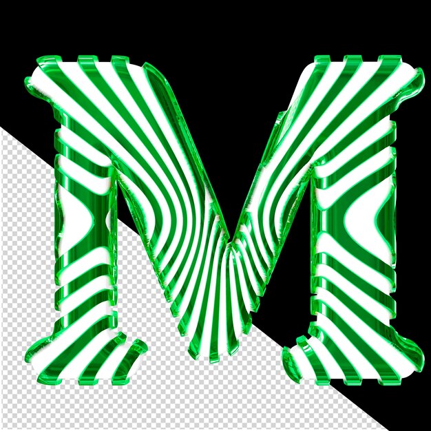PSD white symbol with green vertical ultrathin straps letter m