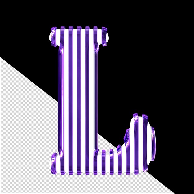 White symbol with purple vertical ultra thin straps letter l