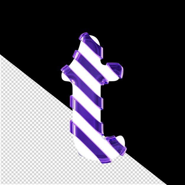 White symbol with thin purple diagonal straps letter t