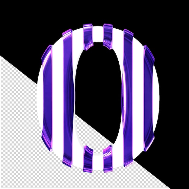 PSD white symbol with thin purple vertical straps letter o