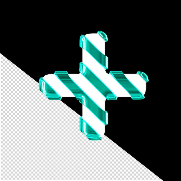 White symbol with thin turquoise diagonal straps