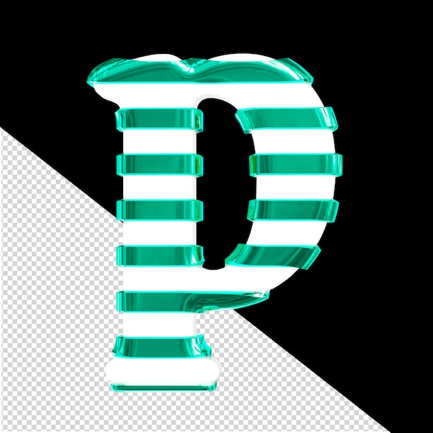 PSD simbolo bianco con sottili cinghie orizzontali turchesi lettera p