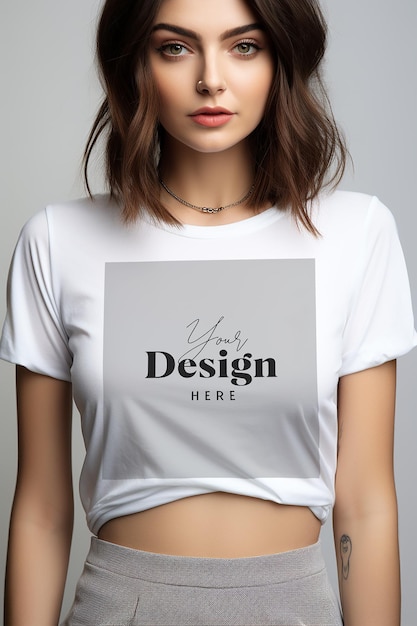 A white t - shirt with design design design on it