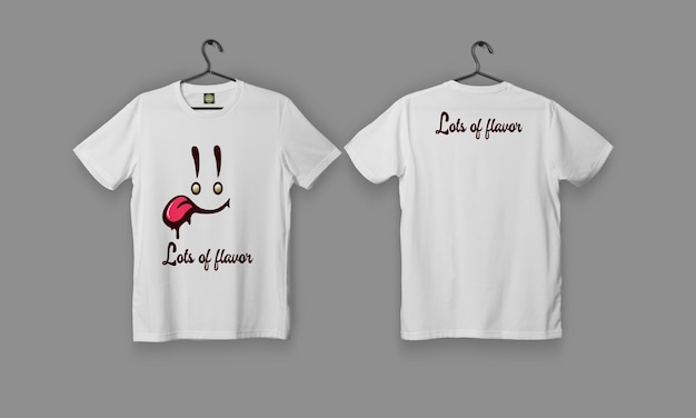 white t-shirt with a fun face design and lots of flavor text