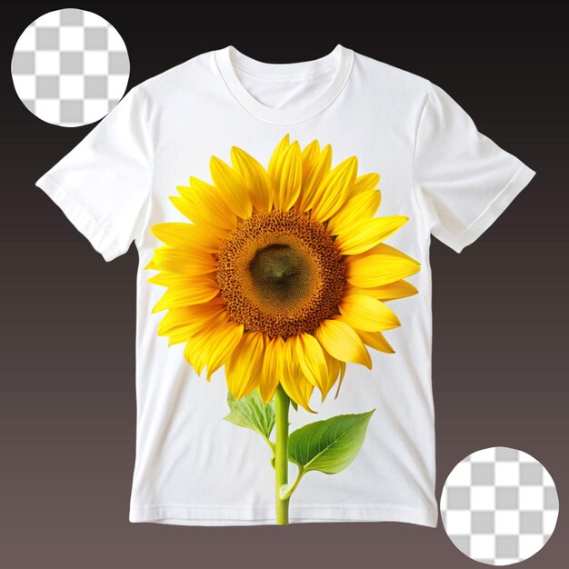 PSD a white t shirt with sunflower flower on transparent background