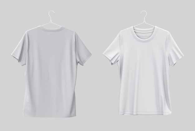PSD white t-shirts front and back view mockup