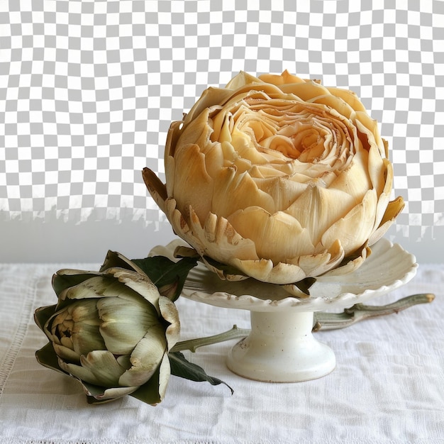 PSD a white table with flowers and a vase with the words  the name  on it