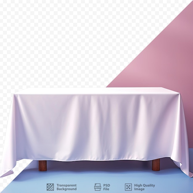 白い食卓布で覆われた透明な背景のテーブル