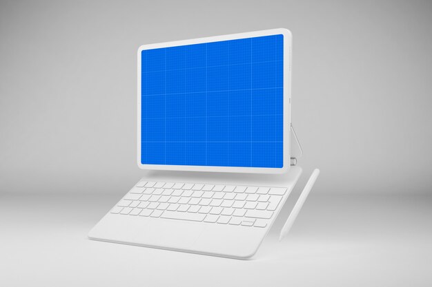 PSD white tablet and keyboard mockup