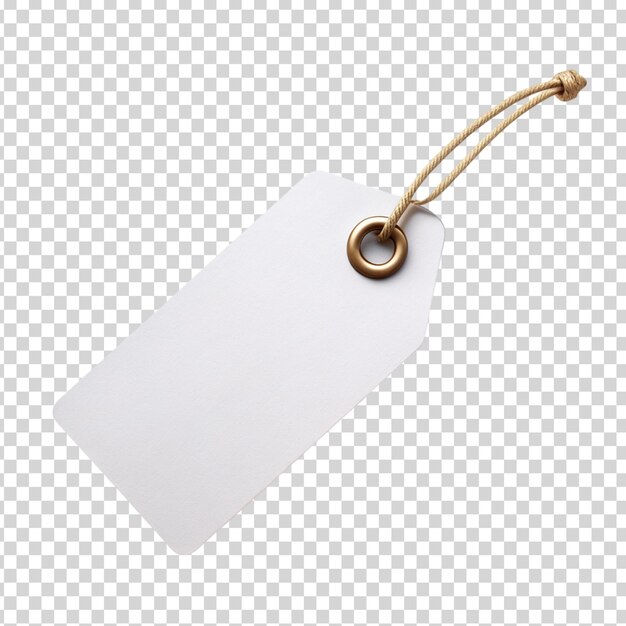 A white tag with a string attached on transparent background