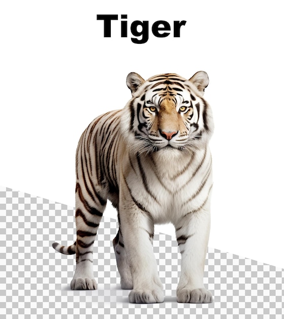 PSD a white tiger with the name tiger on it