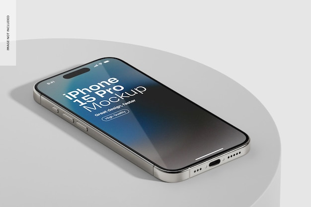 Mockup di iphone 15 pro in titanio bianco in prospettiva