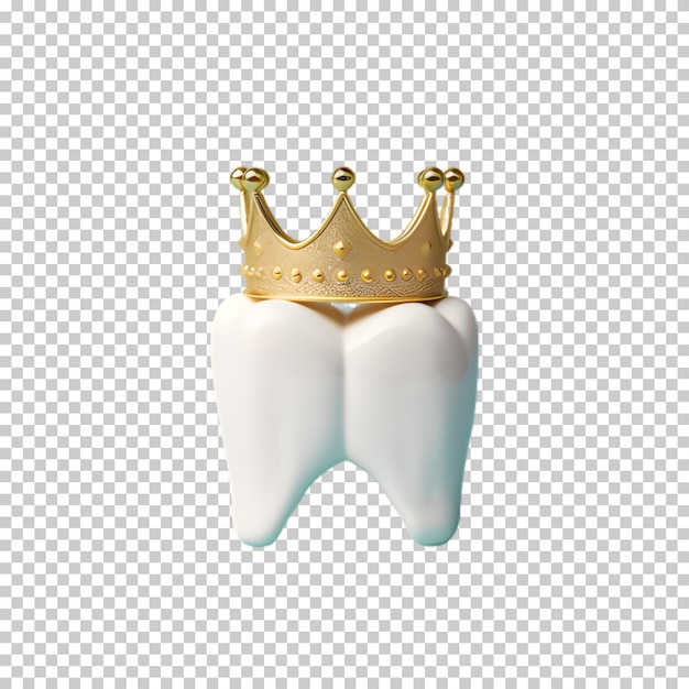 Белый зуб, выделенный на прозрачном фоне, зуб с золотой короной
