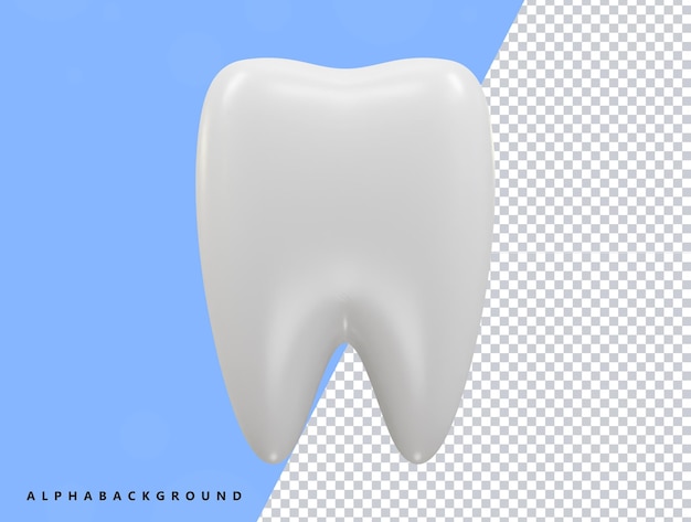 A white tooth with a blue background.