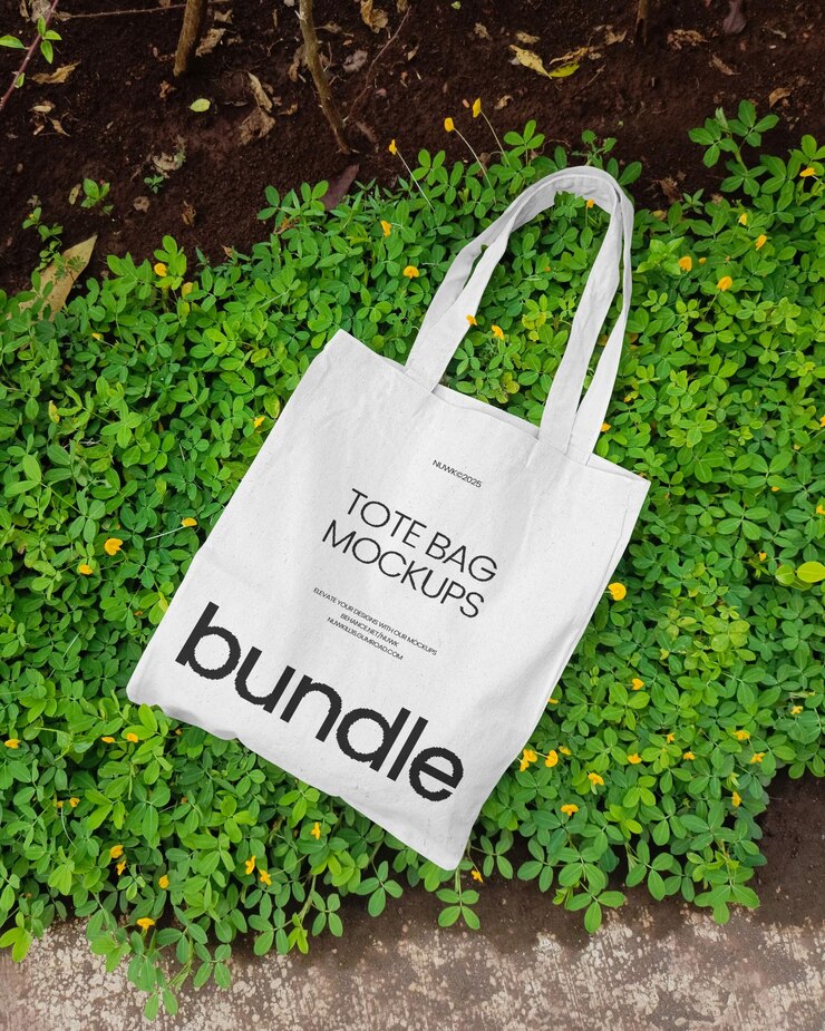 White Tote Bag Mockup on Greenery