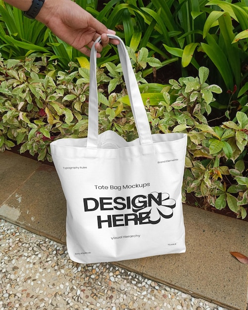 white tote bag mockup with design here print