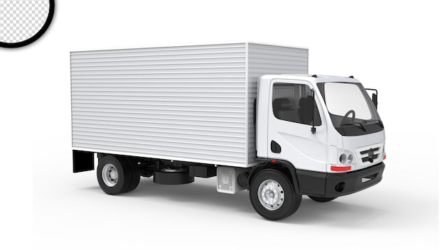 a white truck with a red stripe on the side.