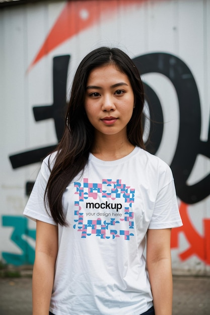 White tshirt mockup girl tee showcase template unisex aesthetic branding mockup