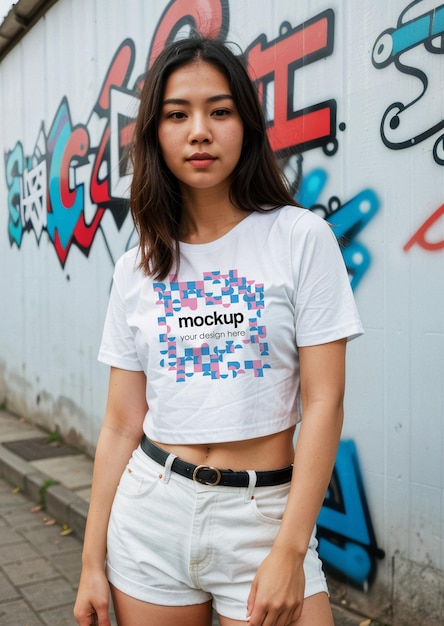 White TShirt Mockup Girl Tee Showcase Template Unisex Esthetisch Branding Mockup