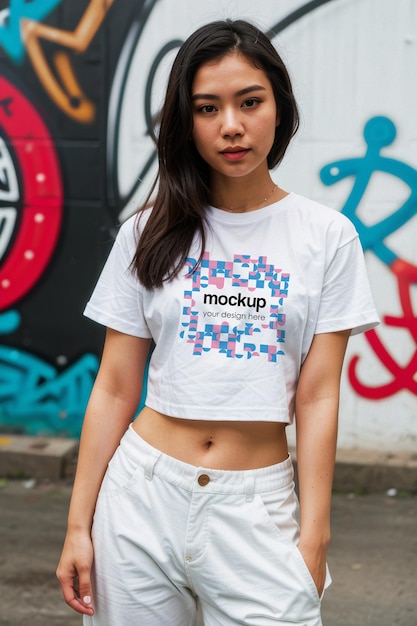 White TShirt Mockup Girl Tee Showcase Template Unisex Esthetisch Branding Mockup