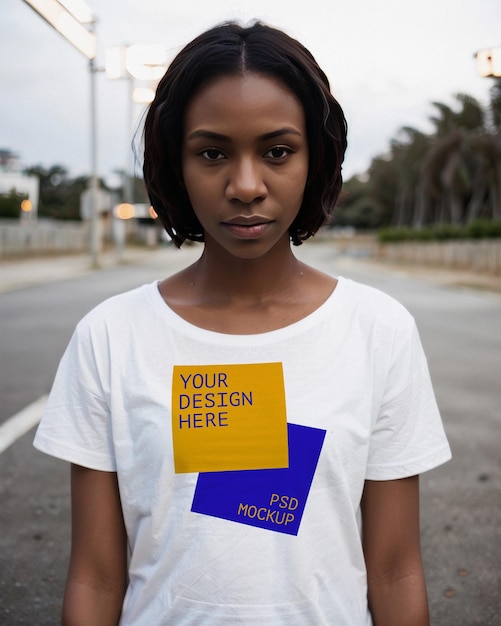 white tshirt mockup tee black girl merch showcase template unisex streetwear aesthetic branding