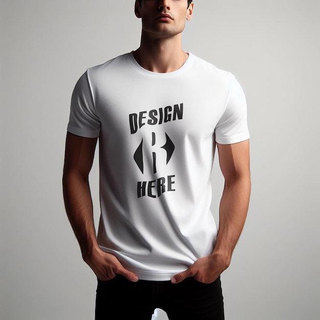 Premium PSD | White tshirt with man model mockup