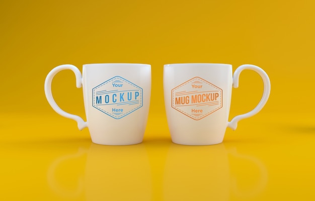 White two mugs mockup 3d rendered isolated