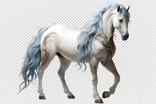 White unicorn png white horse isolated on transparent background generative ai