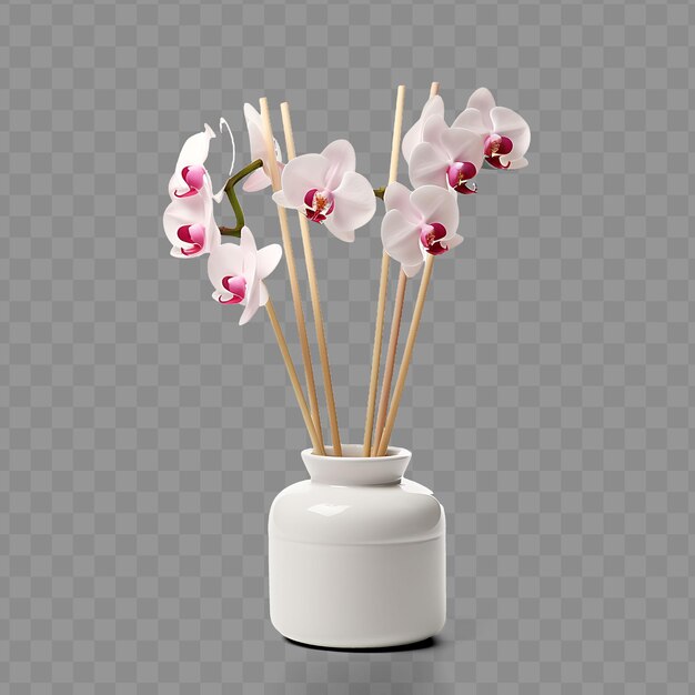 PSD a white vase with flowers and sticks in it