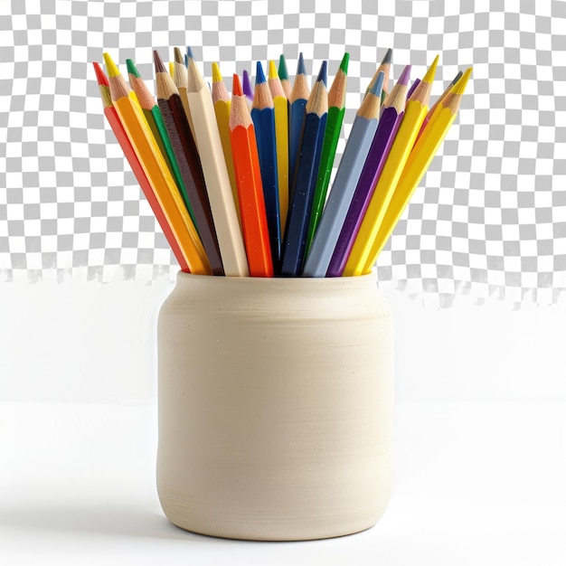 PSD a white vase with a yellow pencil in it and a white background with a pattern of different colors