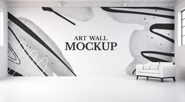 PSD white wall mural mockup