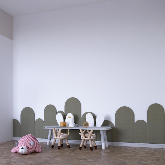 PSD white wall for wall mockup in cute kids bedroom